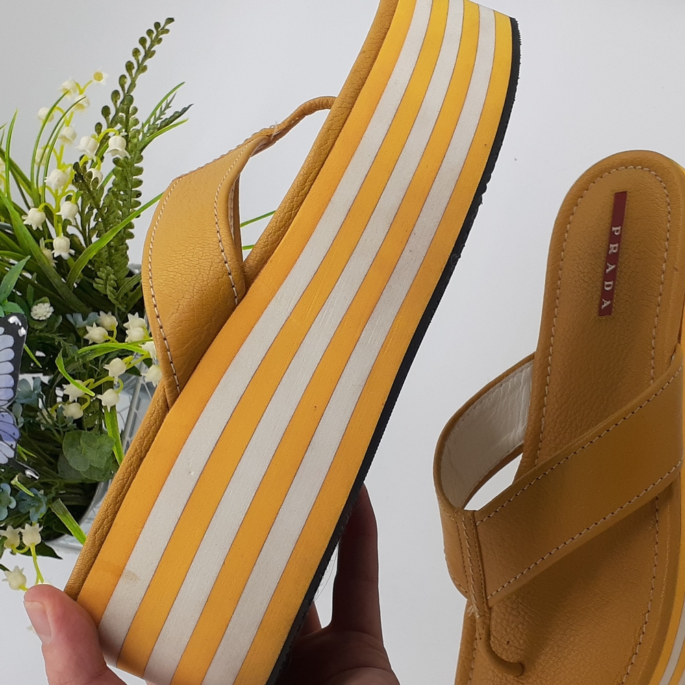 Prada vintage 2000s yellow and white platform flip flops size 39 US size 9 - Picture 9 of 13